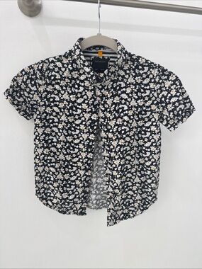 Cactus Boys Button Down Shirt Black And White Floral Size 7
